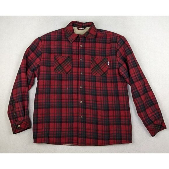 MEN'S RED PLAID FLANNEL FLEECE-LINED SHACKET - SIMPSONS X STEREO - SIZE L - Picture 1 of 10